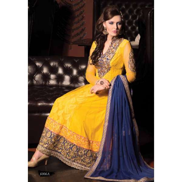 STUNNING YELLOW GEORGETTE ANARKALI PARTY WEAR SUIT