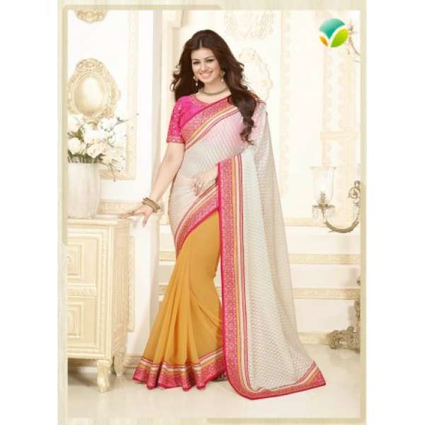 KH16355 Pink With White, Yellow  Kasheesh Sheesha Designer Saree