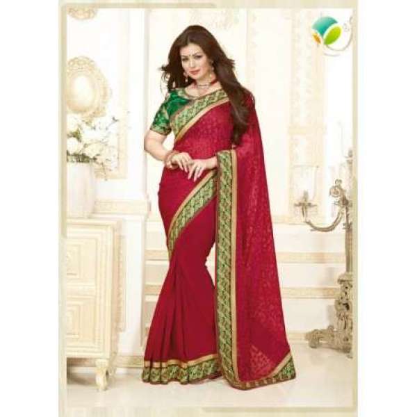 ZKH16356 Red With Green Kasheesh Sheesha Designer Saree
