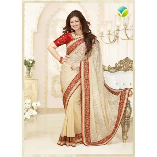 KH16357 Beige With Red  Kasheesh Sheesha Designer Saree