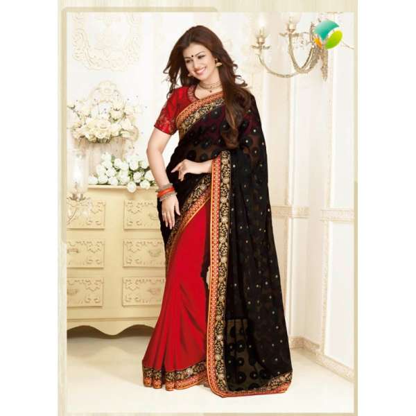ZKH16359 Red With Black Kasheesh Sheesha Designer Saree