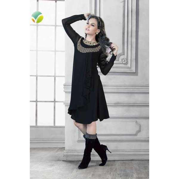 Black Readymade Georgette Indian Kurti Ladies Tops