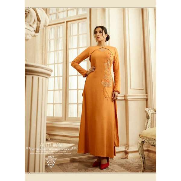 Orange Floor Length Kaftan Fancy Embroidered Party Gown