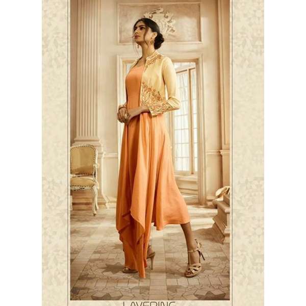Peach Kaftan Long Fancy Designer Party Gown