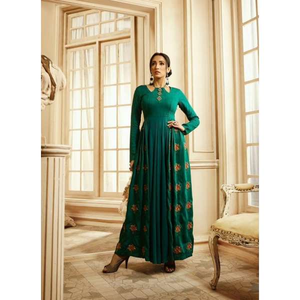 Sea Green Fancy Embroidered Kaftan Indian Designer Gown