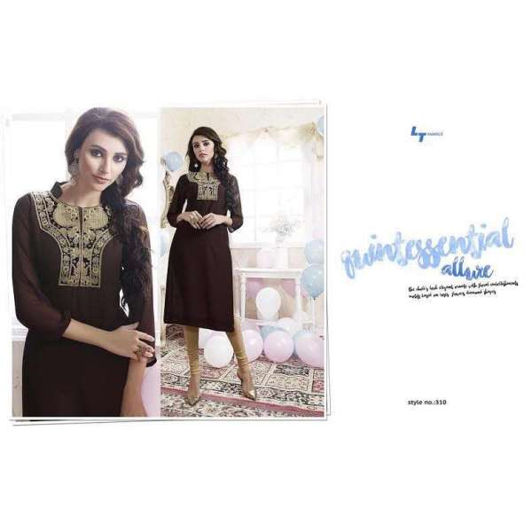 Brown Georgette Embroidered Ready to Wear Indian Kurti