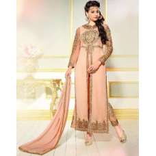 L19003 PEACH ECHO LAVINA HEAVY EMBRIODERD DESIGNER DRESS