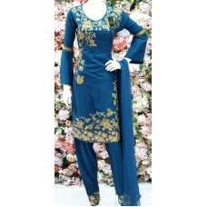 Turquoise Blue Linen Readymade Pakistani Designer Salwar Suit