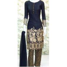 Black Heavy Embellished Linen Readymade Suit
