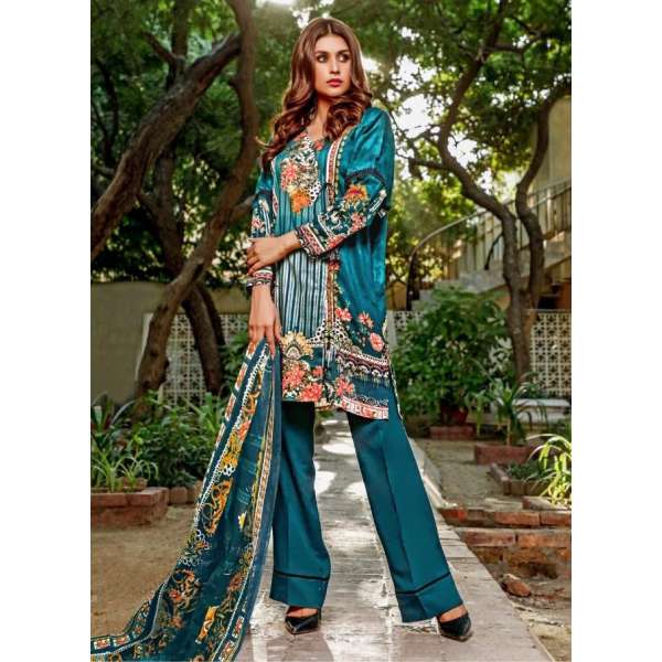 Teal Blue Pakistani Designer Lawn Suit