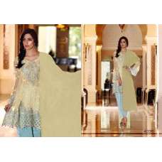 ZMB-4035 BEIGE AND BLUE MARIA B STYLE PAKISTANI SALWAR KAMEEZ SUIT