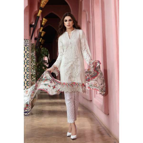 WHITE MARIA B READY MADE LAWN SALWAR KAMEEZ