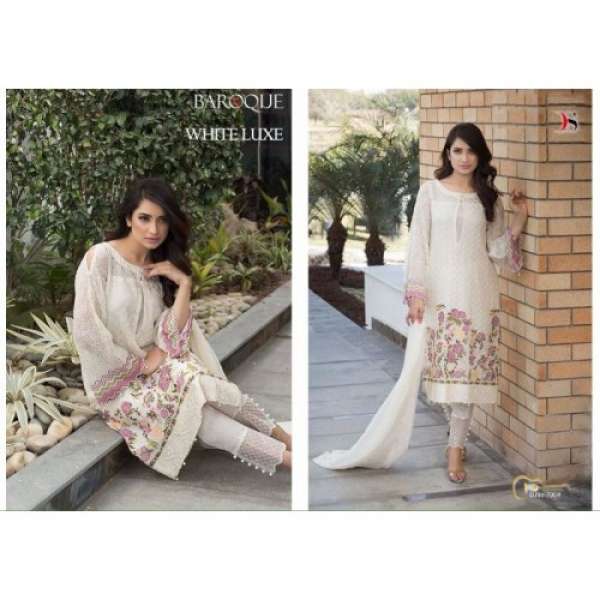 7004 WHITE BAROQUE BY DEEPSY GEORGETTE PAKISTANI STYLE SUIT 