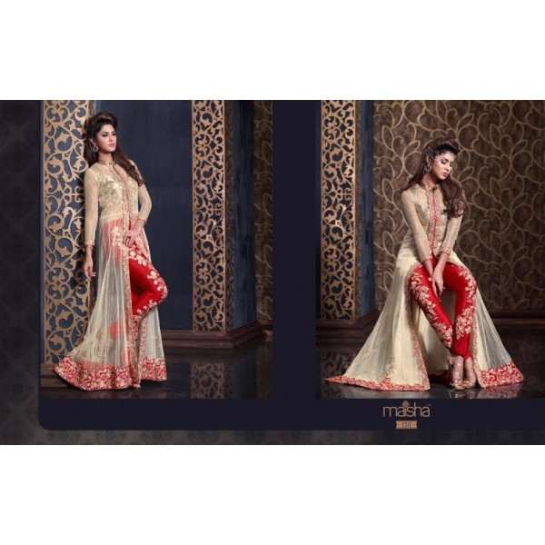 MS2312 - Cream And Red HARMAN PARTY WEAR SUIT