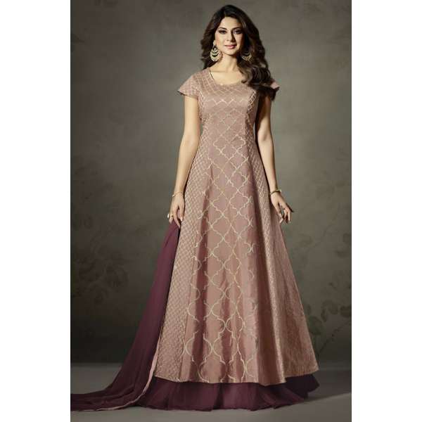 PINK AND WINE INDIAN EMBELLISHED ANARKALI DRESS
