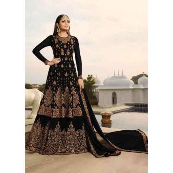 Black Heavy Embroidered Indian Wedding Lehenga