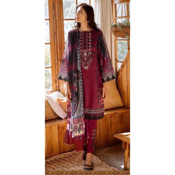 Maroon Pakistani Cotton Lawn Suit Summer Salwar Kameez