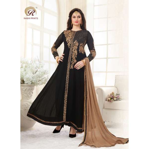 1033 BLACK RASHI PRINTS NOORANI HEAVY DESIGNER PARTY WEAR GEORGETTE SUIT