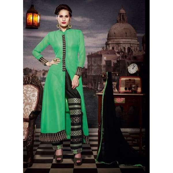 ZRSF-10115 GREEN AND BLACK STUNNING MUSK VOL 2 SEMI STITCHED SUIT