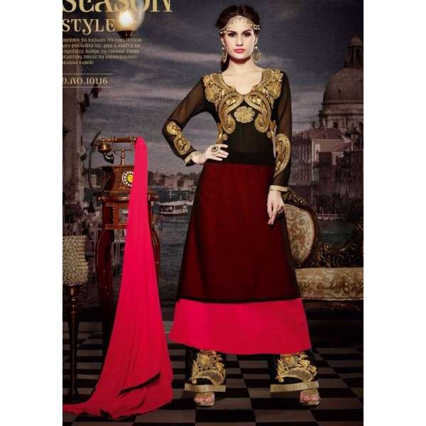 Black and Red Dress Semi Stitched Indian Suit