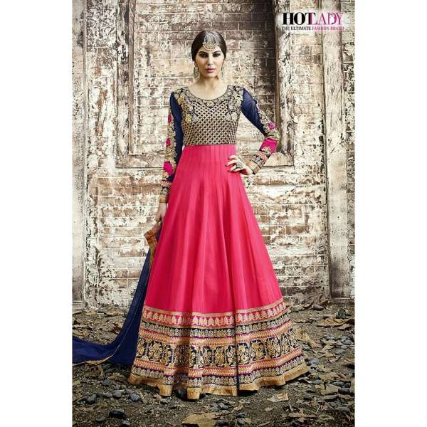 5514 PINK AND NAVY BLUE SAFEENA HOT LADY EMBROIDERED ANARKALI SUIT
