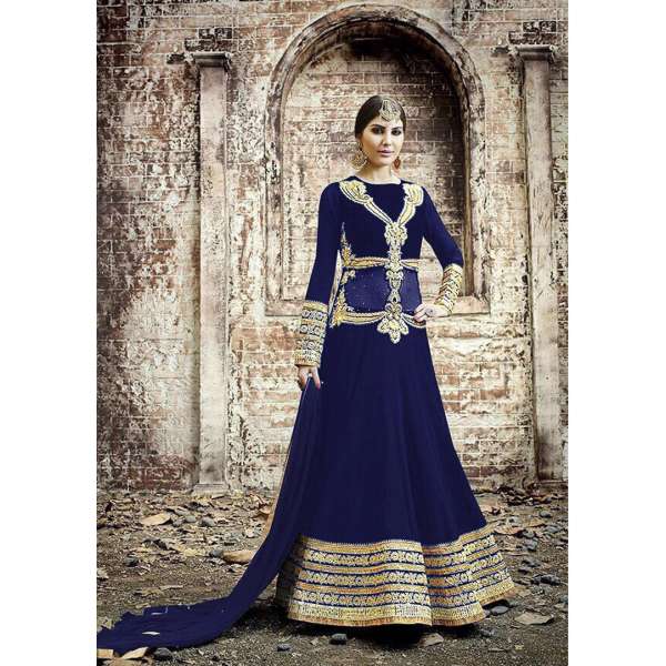 BLUE SAFEENA HOT LADY EMBROIDERED ANARKALI SUIT