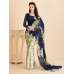 BISCAY GREEN CLASSIC BLUE  CASUAL FLORAL PRINTED SEMI STITCHED SAREE AND BLOUSE 