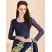 BISCAY GREEN CLASSIC BLUE  CASUAL FLORAL PRINTED SEMI STITCHED SAREE AND BLOUSE 