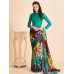 ACS-05 RAMA GREEN FLORAL PRINTED FULL SLEEVE BLOUSE UNSTITCHED SAREE