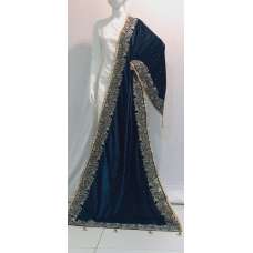Teal Blue Designer Velvet Shawl