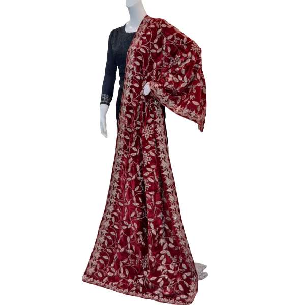 Maroon Fully Embroidered Velvet Shawl