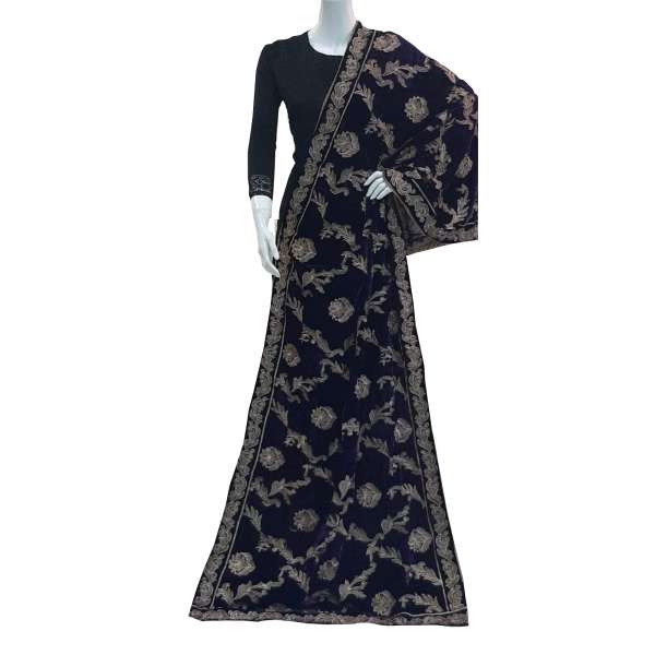 Purple Thread Work Embroidered Winter Shawl