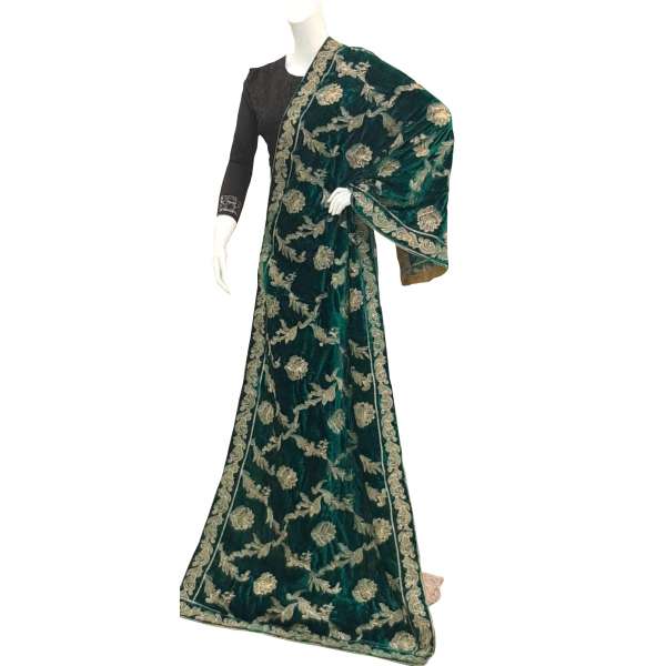 Green Embroidered Designer Velvet Shawl