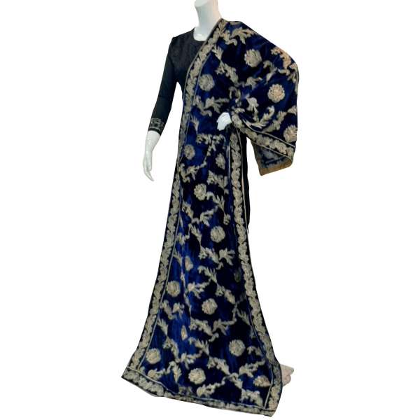 Navy Blue Fancy Velvet Shawl