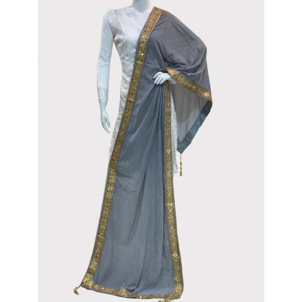 Grey Embroidered Velvet Shawl