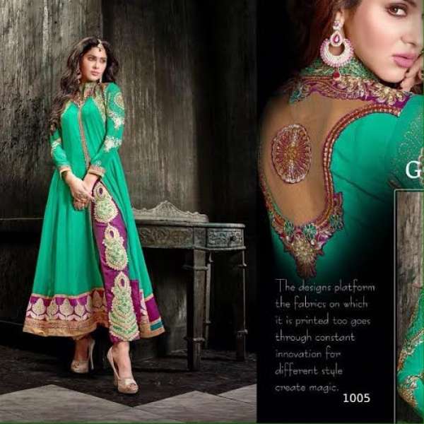Green Princess Dress Purple Trouser Anarkali 