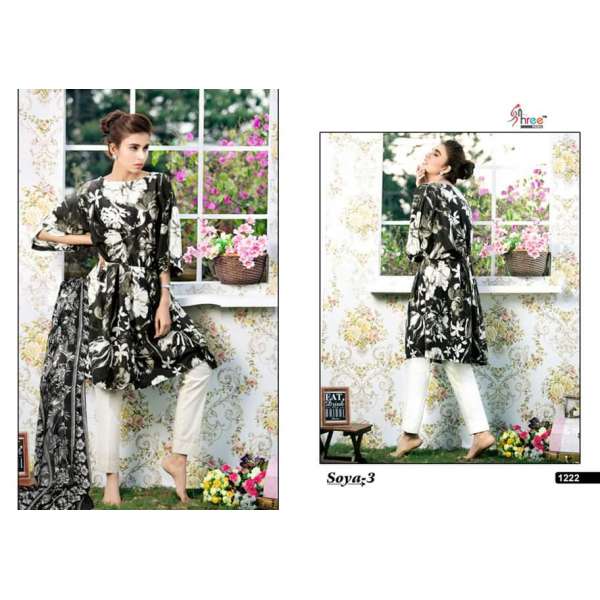 Black Floral Printed Cambric Cotton Suit