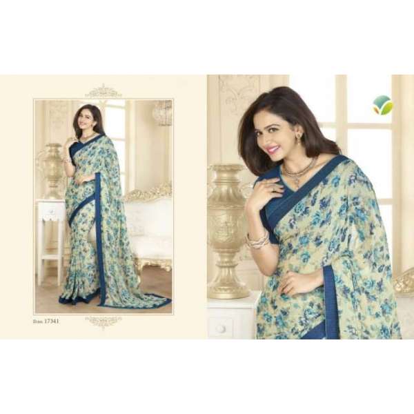 Teal Blue Printed Saree Designer Material