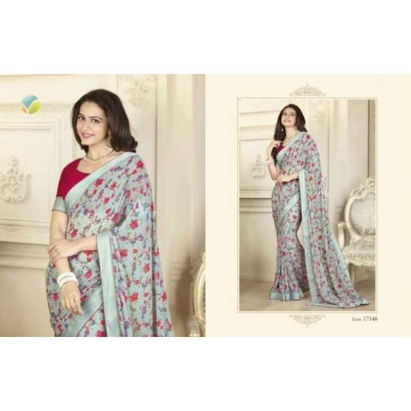 17346 LIGHT GRAY SHEESHA STAR WALK-18 GEORGETTE PRINTED SAREE
