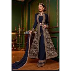 Navy Blue Maxi Gown Indian Palazzo Party Suit