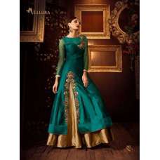 TEAL AND GOLD SILK EMBROIDERED LEHENGA DRESS