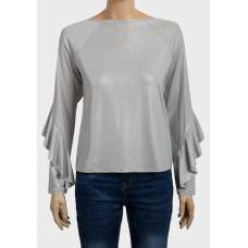 Silver Platinum & Black Ladies Regular & Plus Size Frill Sleeves Shimmer