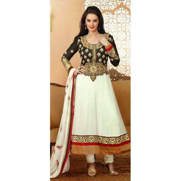 White & Black Zisa Designer Party Anarkali Suit 