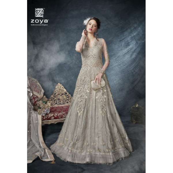 SILVER GREY HEAVY EMBROIDERED INDIAN BRIDAL GOWN 