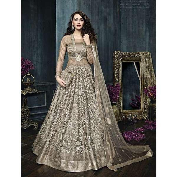 Grey Heavy Indian Anarkali Suit Wedding Party Gown
