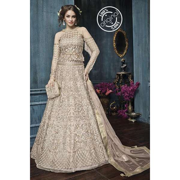 22003-B BEIGE ZOYA CELEBRITY HEAVY EMBROIDERED INDIAN BRIDAL WEDDING LEHENGA
