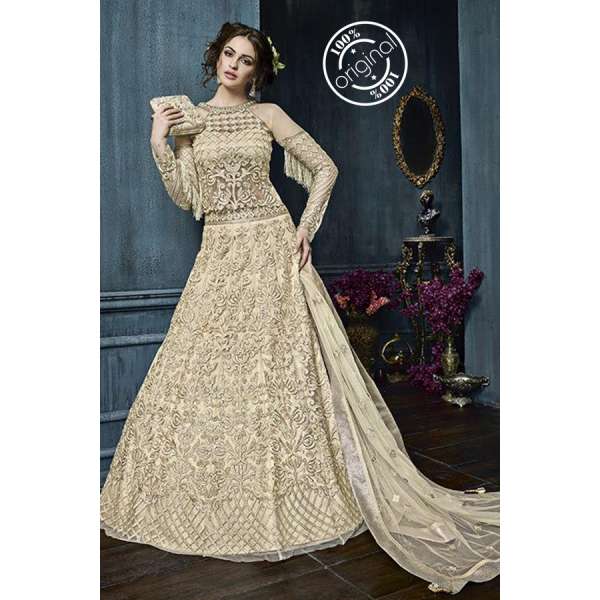 22003-D BEIGE ZOYA CELEBRITY HEAVY EMBROIDERED INDIAN BRIDAL WEDDING LEHENGA