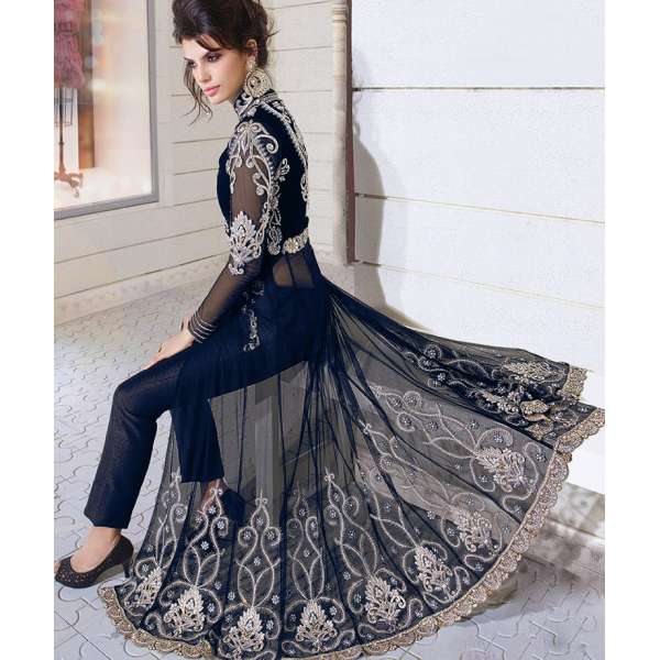 Navy Blue Evening Indian Dress Velvet Party Wear Suit