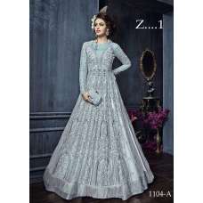 Silver Grey Indian Anarkali Gown Embroidered Wedding Dress