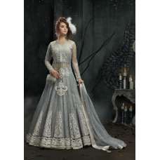 Grey Indian Anarkali Gown Party Wedding Outfit 